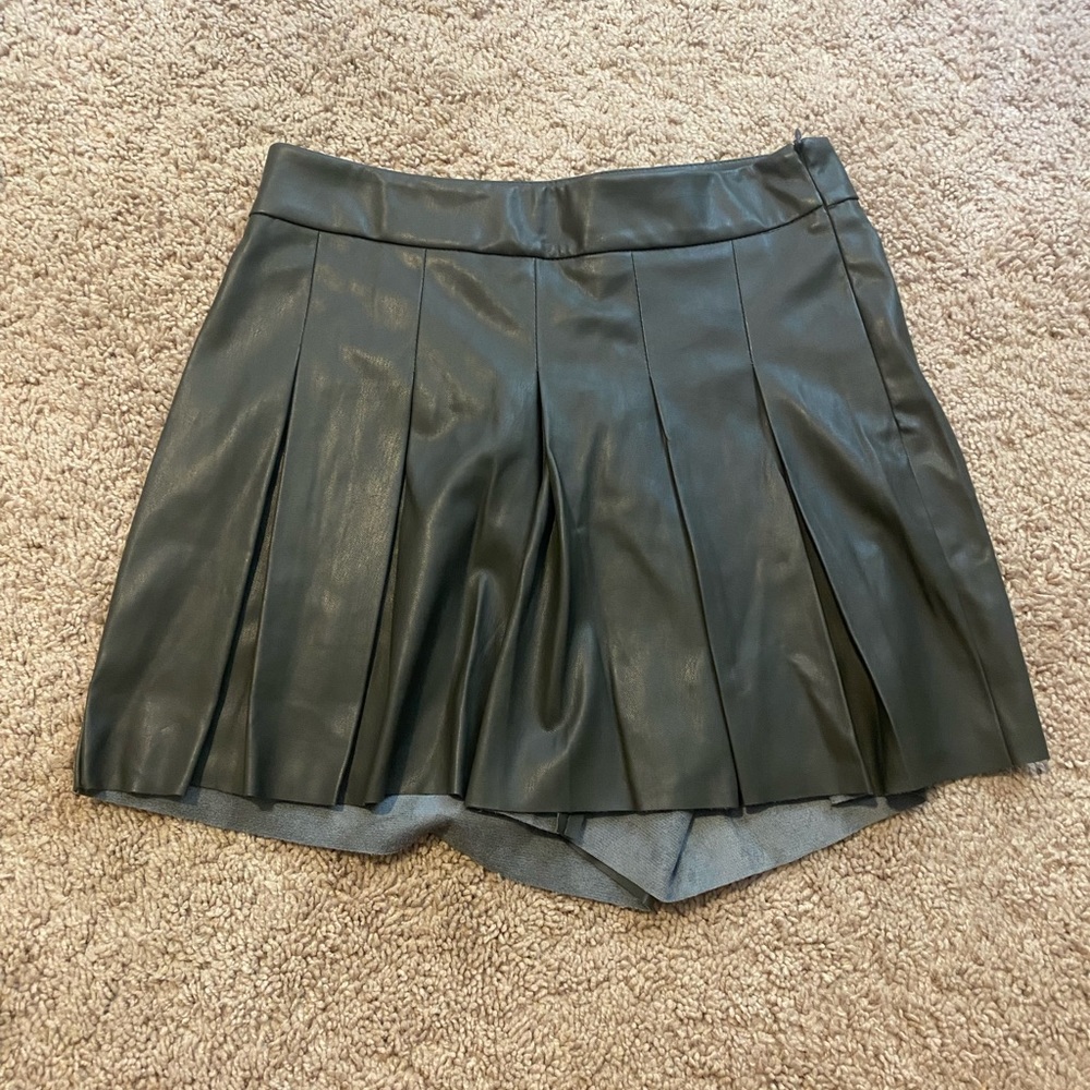 Dark Green soft leather skirt (skort)